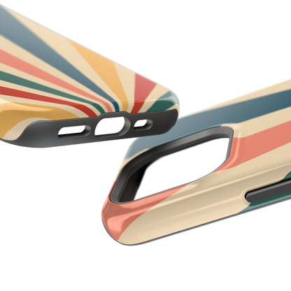 Retro Sunbeam MagSafe iPhone Case – 70s-Inspired Radiating Stripes in Coral, Teal, and Mustard