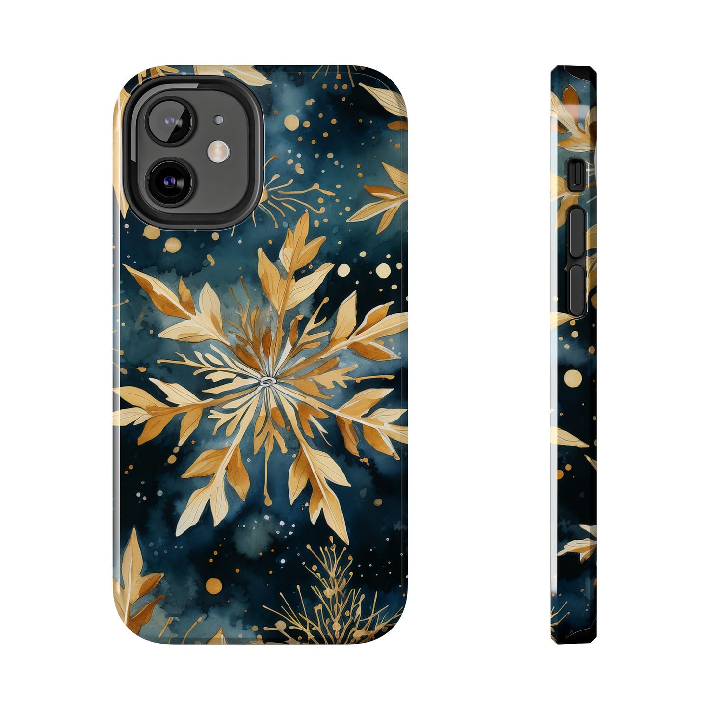 Gold Floral Snowflakes on Midnight Blue - iPhone Series Case