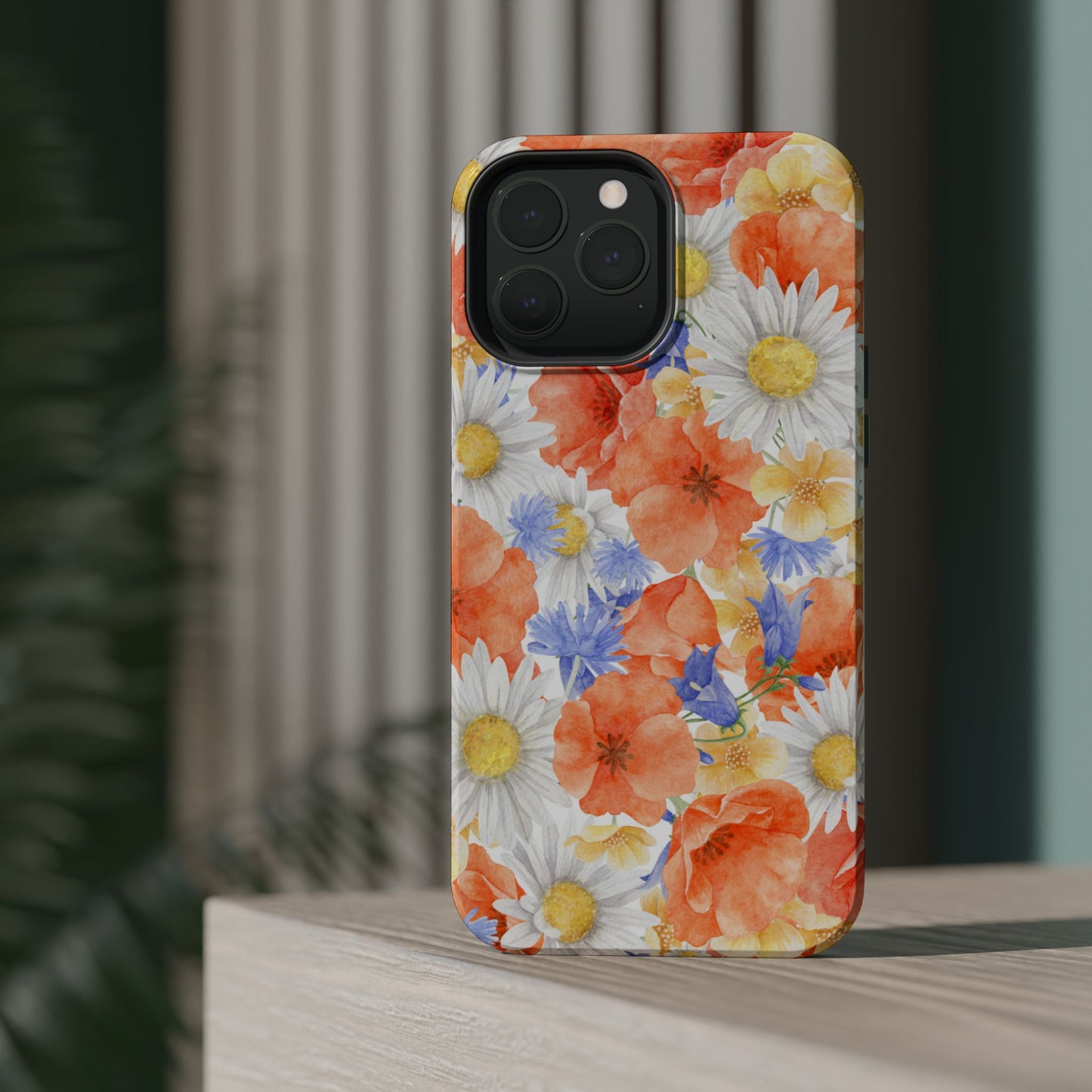 Watercolor Wildflower Pattern MagSafe iPhone Case – Durable Matte Finish with Daisy, Poppy & Cornflower Design