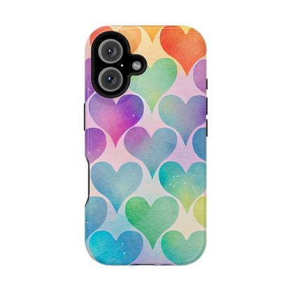 Rainbow Hearts Watercolor iPhone Case – Slim Design, Glossy Finish