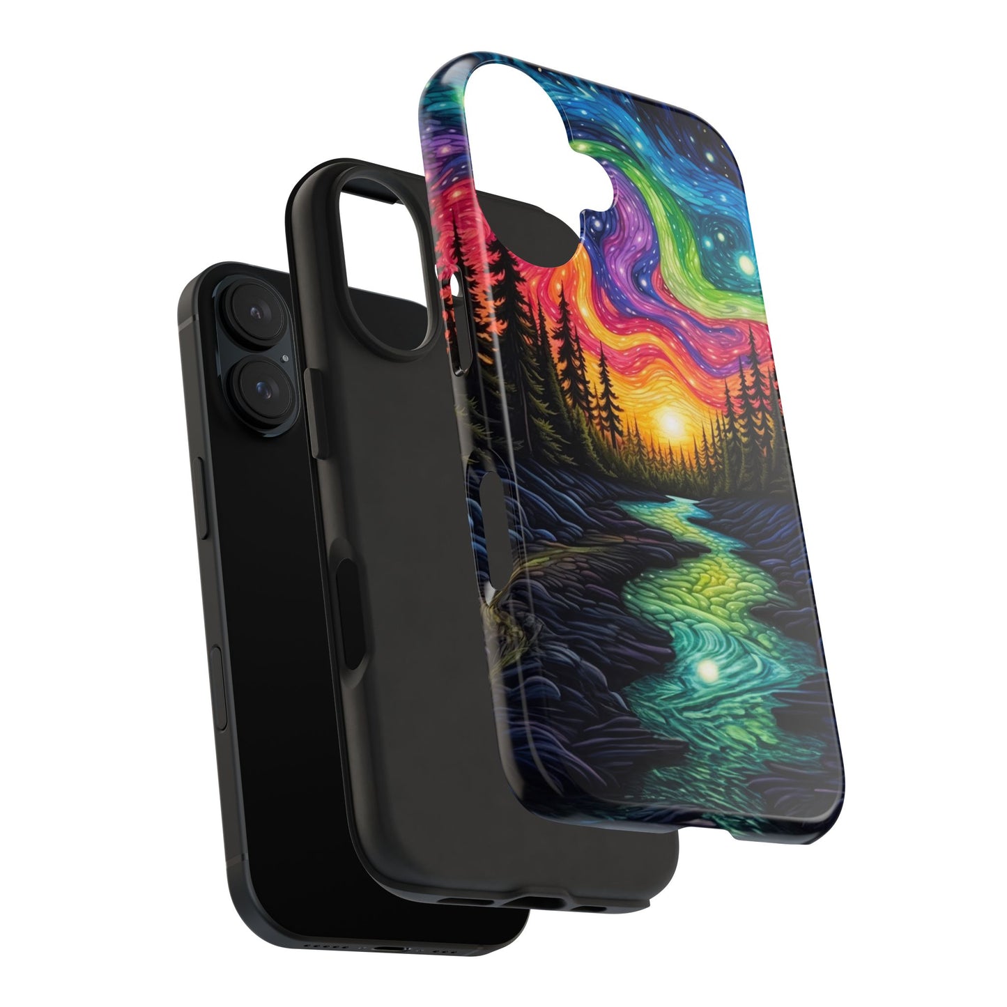 Celestial Nightscape iPhone Case – Vibrant River and Starry Sky Design