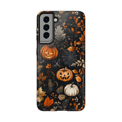 Elegant Halloween Samsung Galaxy  Case – Pumpkin Jack-o'-Lanterns, Cobwebs & Autumn Foliage Design