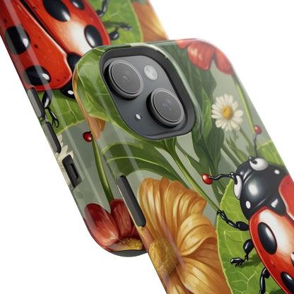 Ladybug Garden MagSafe iPhone Case – Whimsical Floral Design