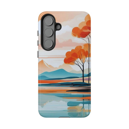 Serene Sunset Lake Samsung Galaxy  Case – Minimalist Landscape Art, Dual-Layer Protection