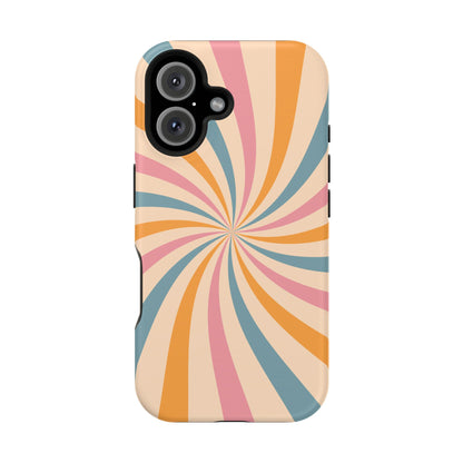 Retro Swirl Pattern MagSafe iPhone Case – Bold 70s Vibe in Pink, Orange, and Orange