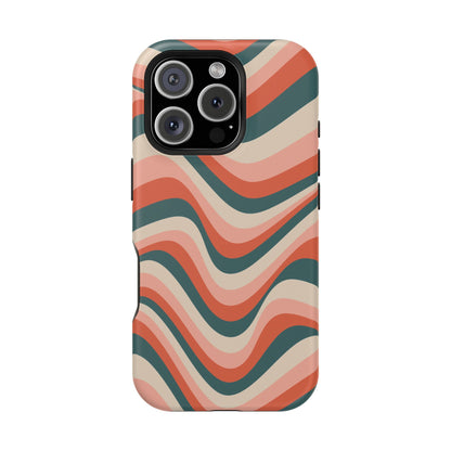 Groovy Waves MagSafe iPhone Case – Retro 70s-Inspired Stripes in Coral, Cream, and Teal