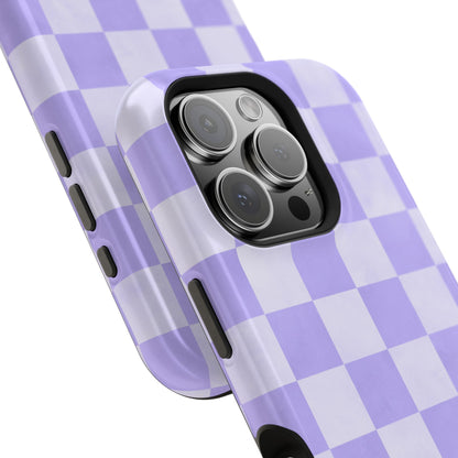 Lavender Checkerboard MagSafe iPhone Case – Shockproof, Smooth Matte Finish, Dual-Layer Design