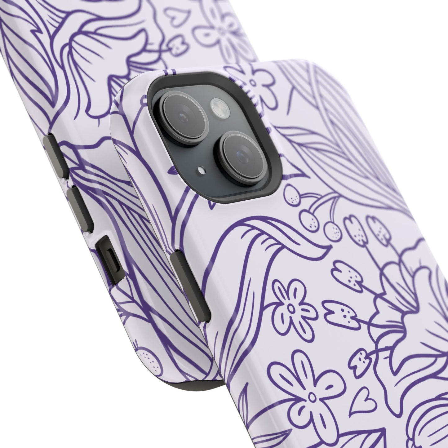 Lavender Floral Line Art Tough MagSafe iPhone Case – Minimalist Botanical Design with Dual-Layer Protection