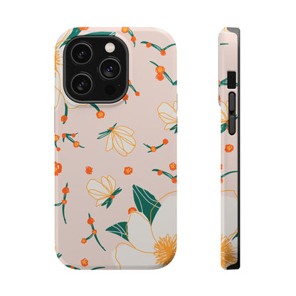 Elegant Magnolia Blossom Tough MagSafe iPhone Case – Soft Blush Background, Shock-Resistant Design