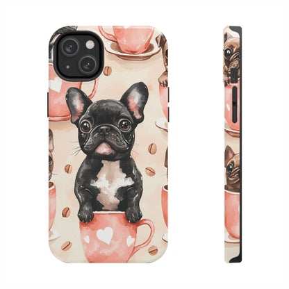 French Bulldogs in Coffee Cup iPhone Case – Cute Dog Art, Shockproof & Slim Design - BOGO Cases