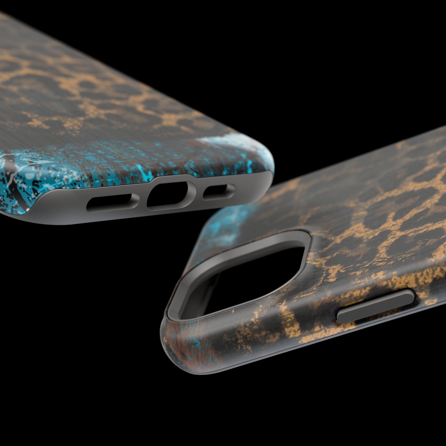 Boho Leopard and Turquoise Tough MagSafe iPhone Case – Rustic Western Design with Dual-Layer Protection