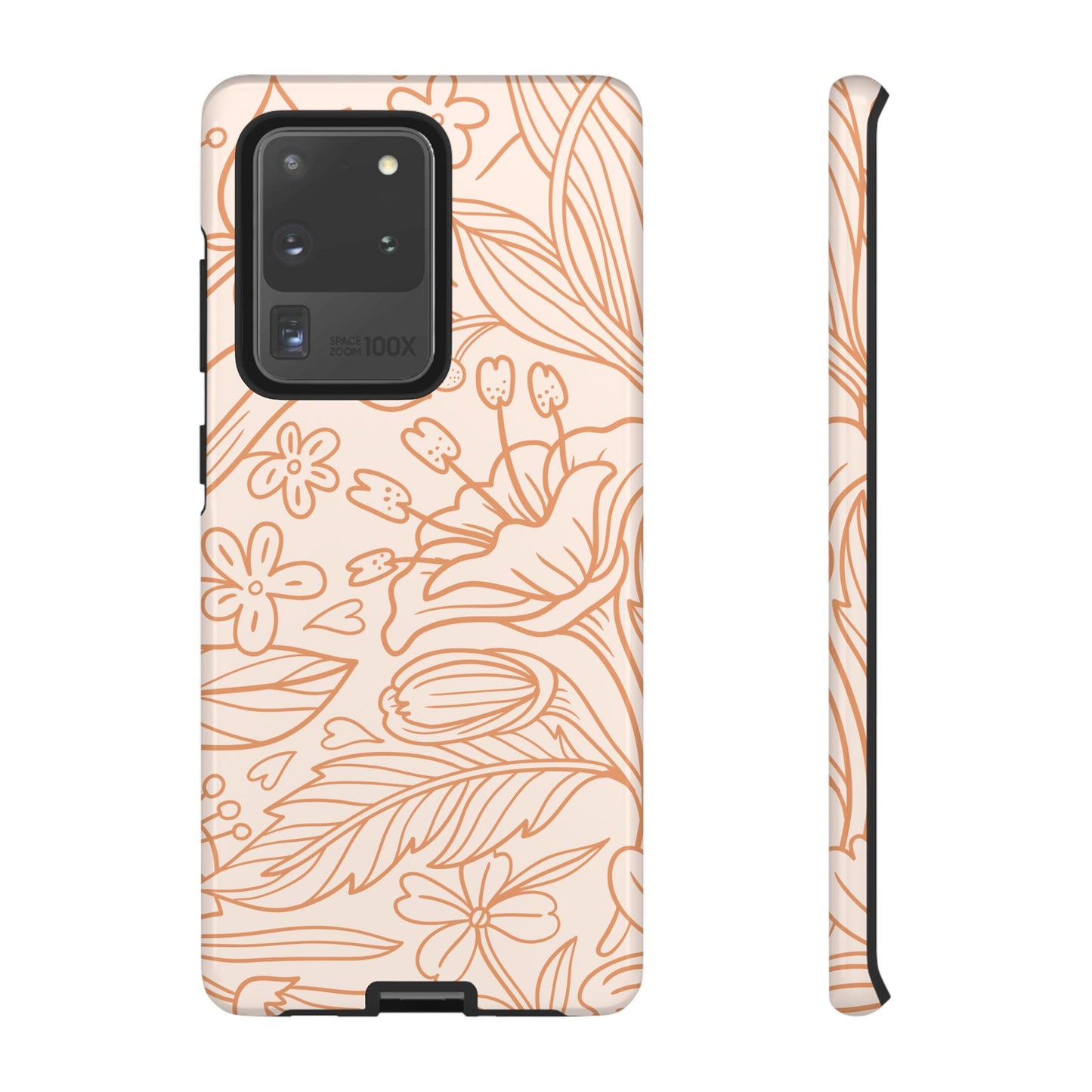 Soft Terracotta Floral Line Art Tough Samsung Galaxy Case – Minimalist Botanical Design with Dual-Layer Protection