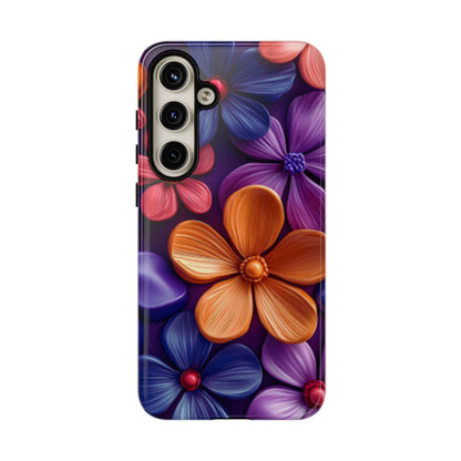 Bold Floral 3D Samsung Galaxy Case – Vivid Purple and Orange Flower Design, Shock - Resistant - BOGO Cases