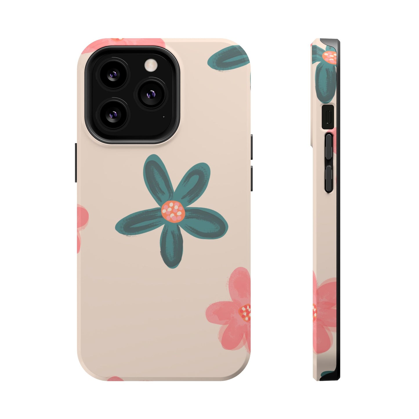 Vintage Floral Tough MagSafe iPhone Case – Soft Matte Finish with Dual-Layer Protection