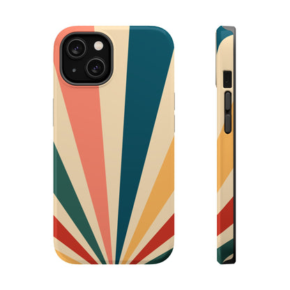 Retro Sunbeam MagSafe iPhone Case – 70s-Inspired Radiating Stripes in Coral, Teal, and Mustard