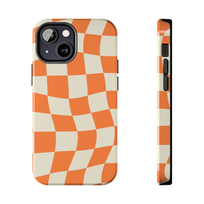 Wavy Retro Checkerboard iPhone Case – Shockproof, Matte Finish, Dual-Layer Protection