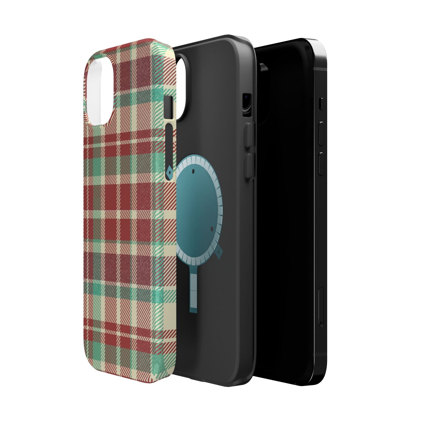 Retro Red & Cream Plaid – MagSafe iPhone Case with Classic Elegance