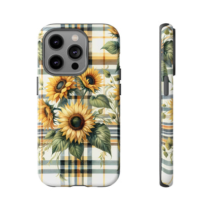 Cute Sunflower Phone Case - Sunny Blossom Plaid - Checkered Sunflowers Phone Case for iPhone & Samsung. Be Happy With These Bright Colors!