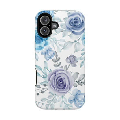 Elegant Blue & Violet Roses MagSafe Case – Artistic Floral Protection with Magnetic Charging Compatibility