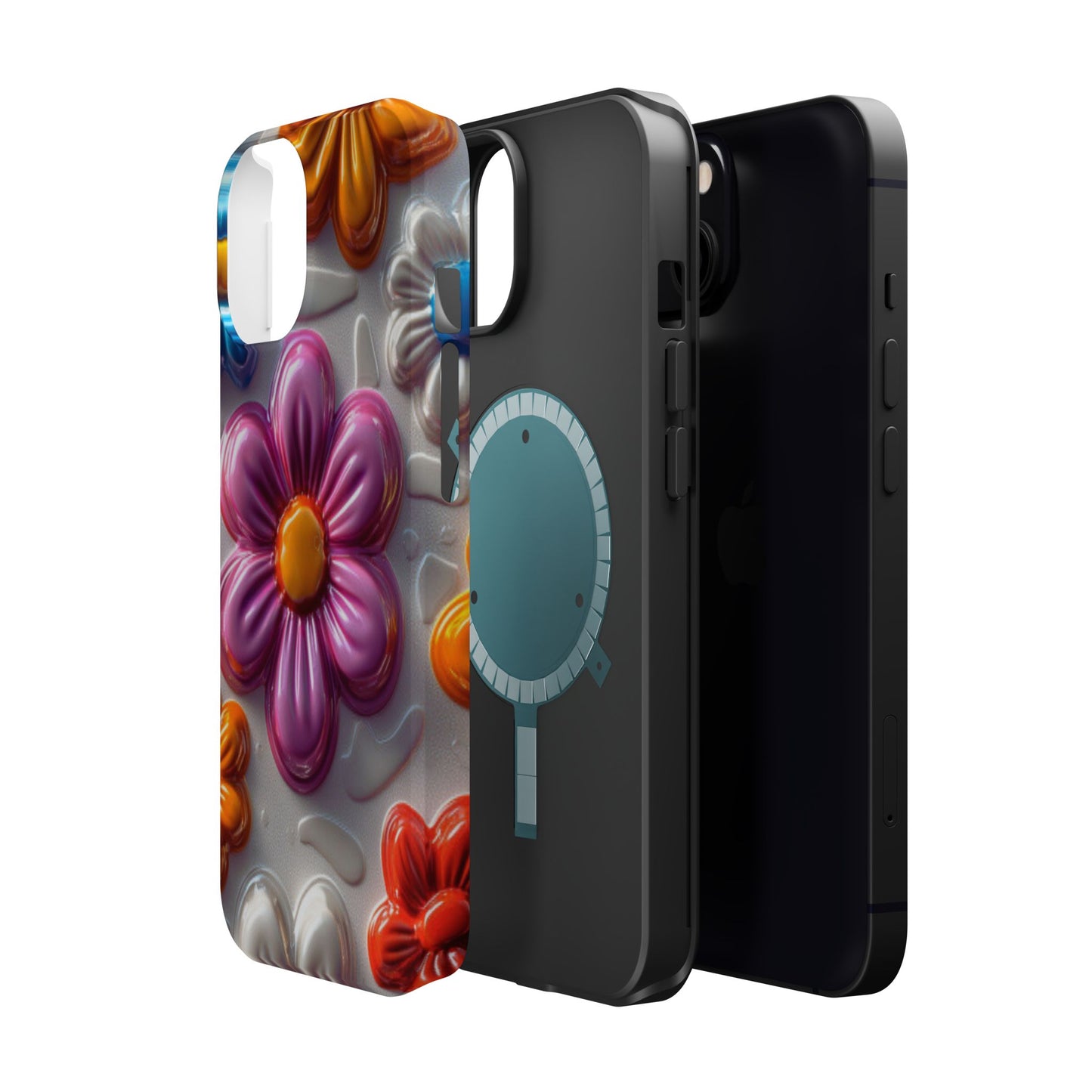 Glossy 3D Floral MagSafe iPhone Case – Colorful Flower Pattern, Durable Protection