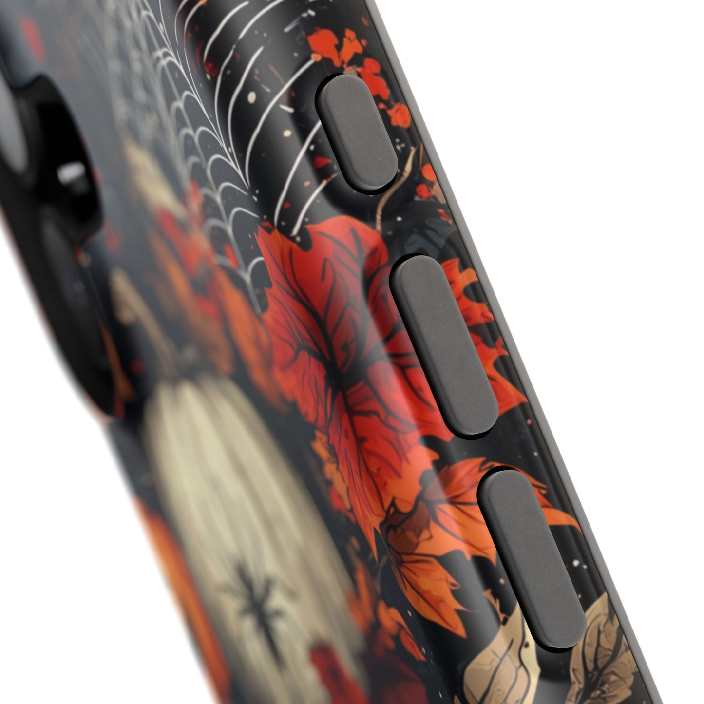 Hauntingly Elegant Halloween MagSafe iPhone Case – Pumpkins, Spiders, and Autumn Leaves Design