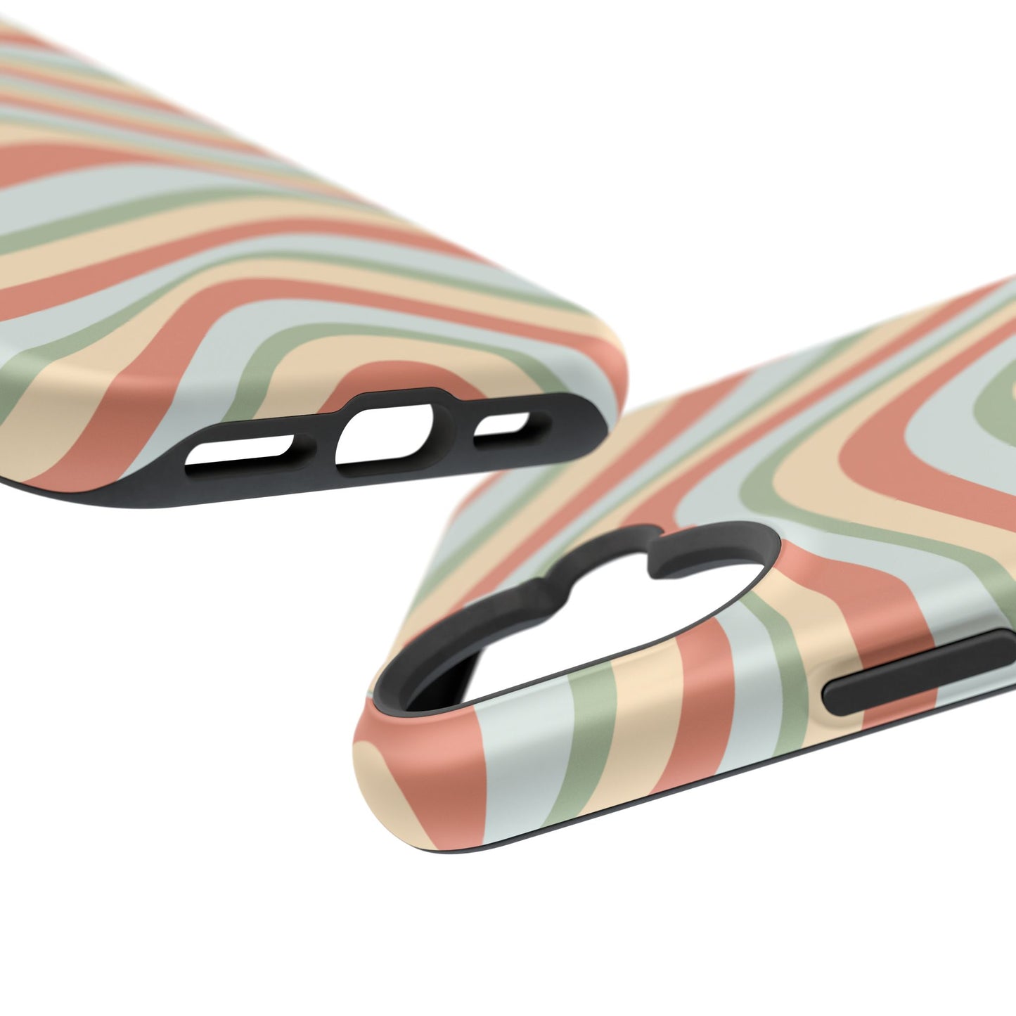 Vintage Earthy Waves MagSafe iPhone Case – Retro 70s-Inspired in Warm Green, Cream, and Rust