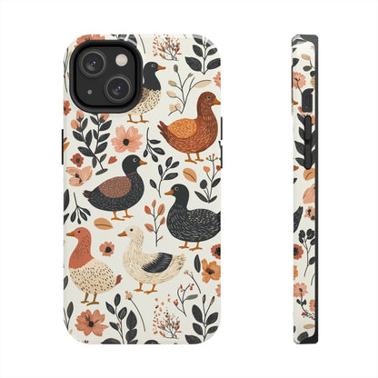 Farm Duck & Flowers iPhone Case – Vintage Floral Design