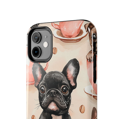 French Bulldogs in Coffee Cup iPhone Case – Cute Dog Art, Shockproof & Slim Design - BOGO Cases