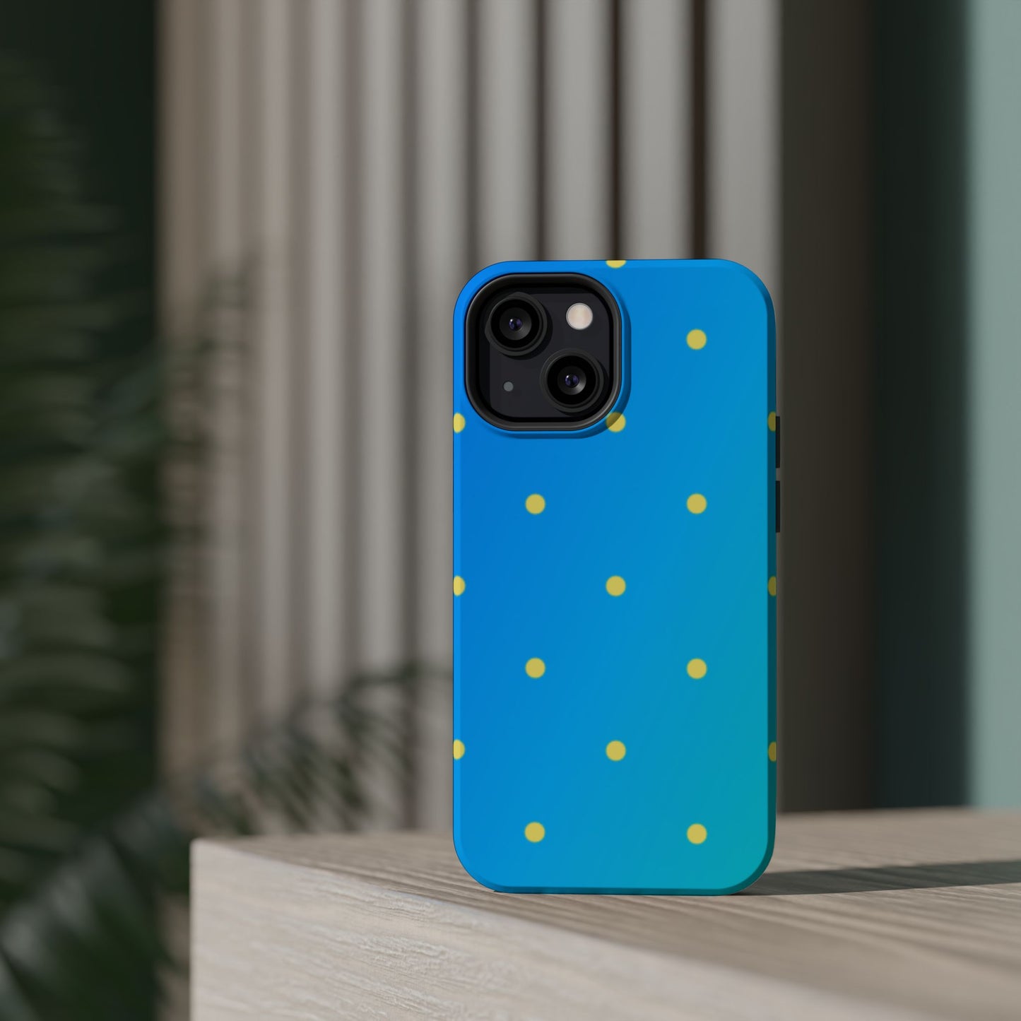 Blue Ocean Gradient Polka Dots MagSafe iPhone Case – Shockproof, Smooth Matte Finish, Dual-Layer Design