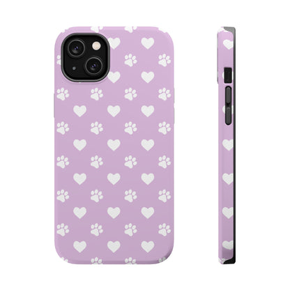 Purple Hearts & Paw Prints - Cute Pet Lover MagSafe iPhone Case