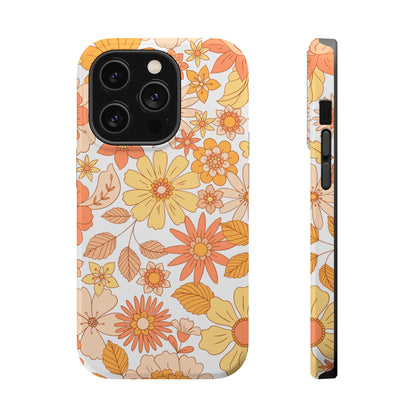 Vintage Floral Bloom MagSafe iPhone Case – Warm Orange & Yellow Retro Flower Design with Matte Finish