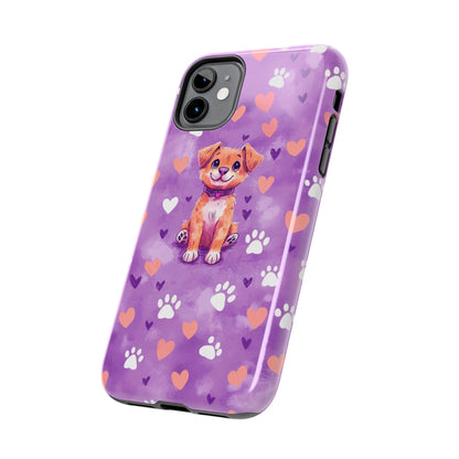 Cute Puppy iPhone Case - Adorable Pet Design with Hearts & Paw Prints, Protective Cover