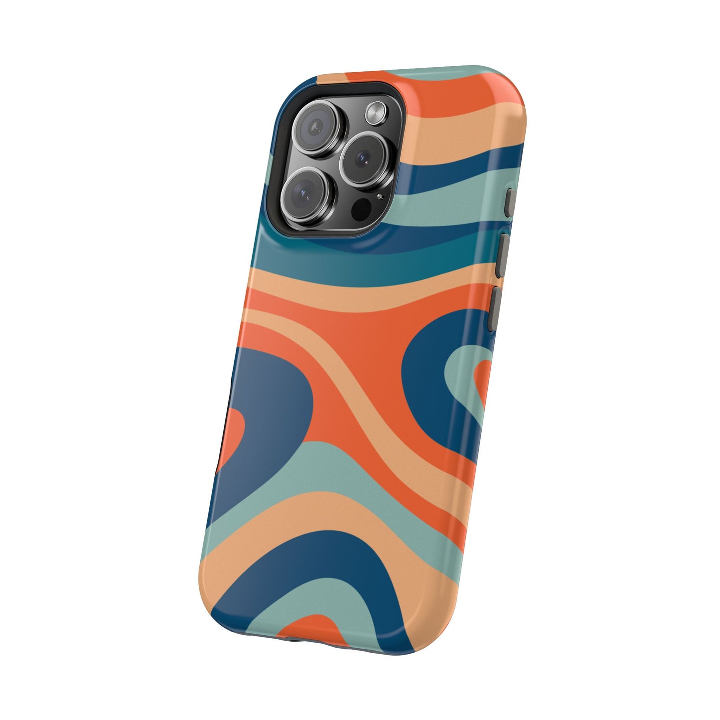 Retro Vibe Wavy Stripes MagSafe iPhone Case – 70s-Inspired in Teal, Orange, and Rust