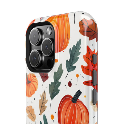 Autumn Harvest MagSafe iPhone Case - Pumpkin and Fall Leaf Design