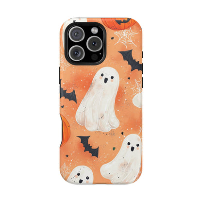 Spooky Cute Ghost MagSafe iPhone Case – Halloween Ghosts, Pumpkins, Bats & Cobwebs Design