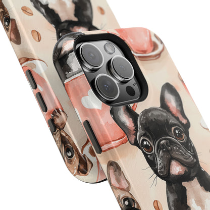 French Bulldogs in Coffee Cup MagSafe iPhone Case – Cute Dog Art, Shockproof & Slim Design