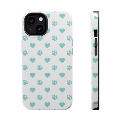 Mint Green Paw Print & Heart MagSafe Case – Pet Lover’s Magnetic Style