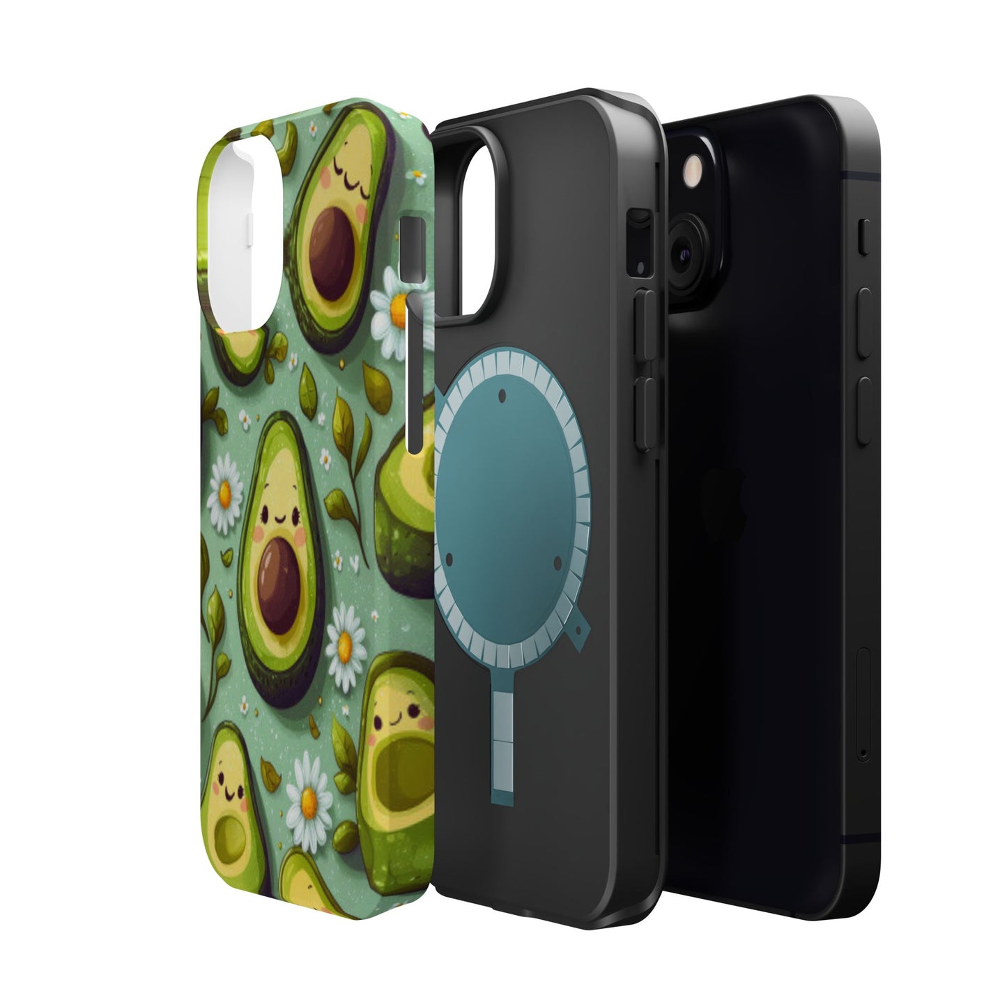 Cute Avocado MagSafe iPhone Case – Adorable Kawaii Avocados with Daisies, Shock-Resistant