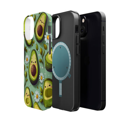 Cute Avocado MagSafe iPhone Case – Adorable Kawaii Avocados with Daisies, Shock-Resistant