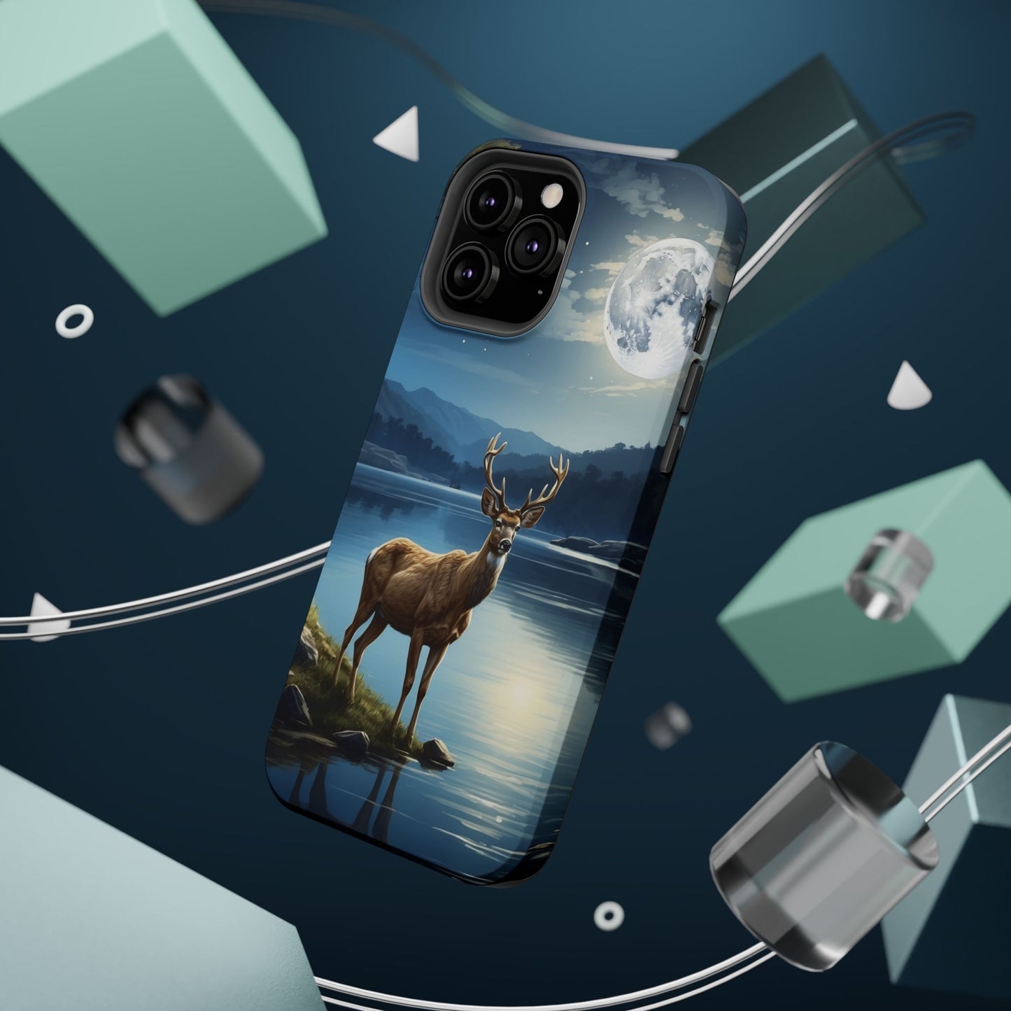 Moonlit Elegance: Stag by the Lake – MagSafe iPhone Case