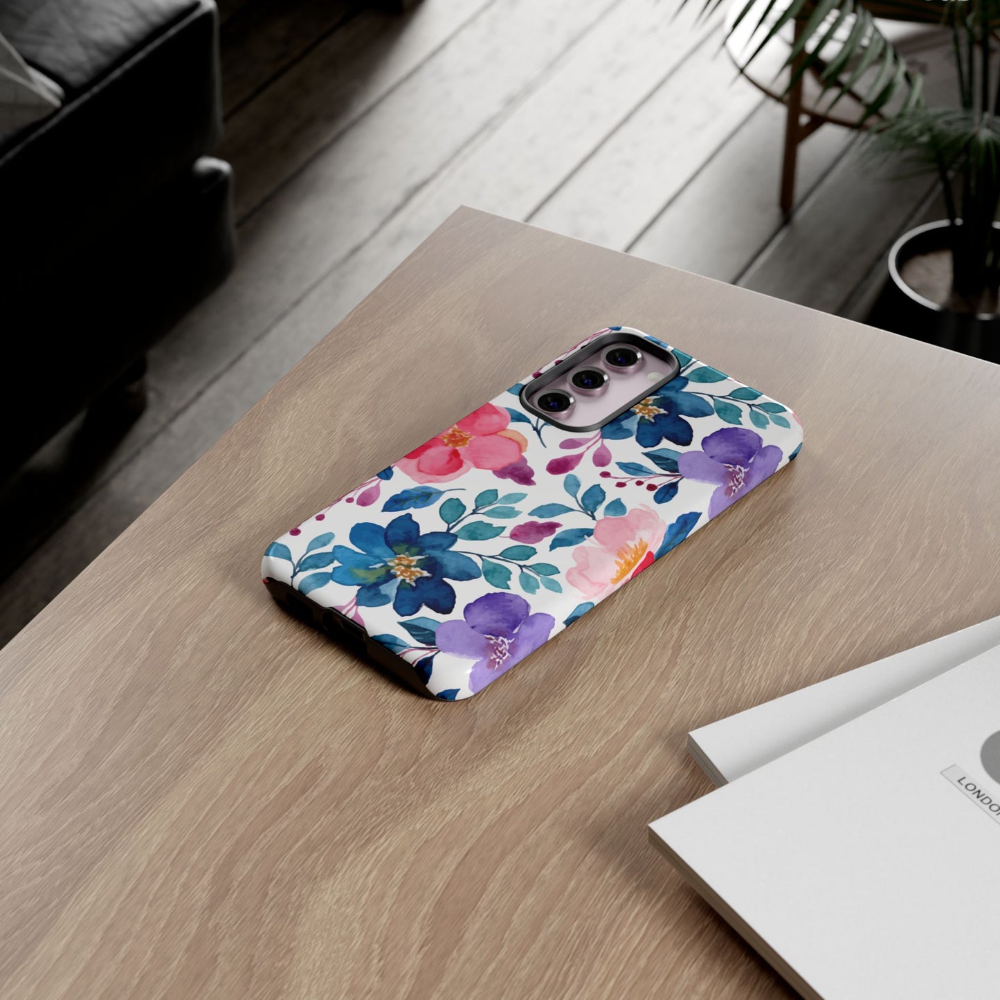 Mystic Bloom – Samsung Galaxy Case with Blue & Pink Watercolor Florals