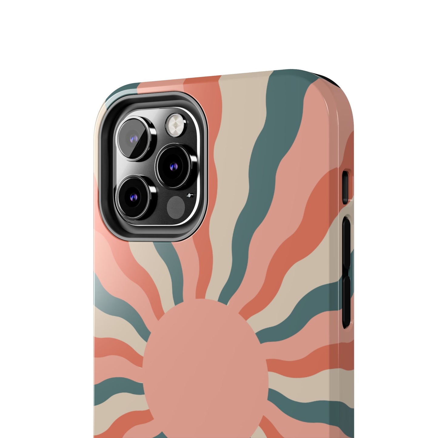 Retro Sunburst iPhone Case – Bold 70s-Inspired Waves in Coral, Teal, and Cream