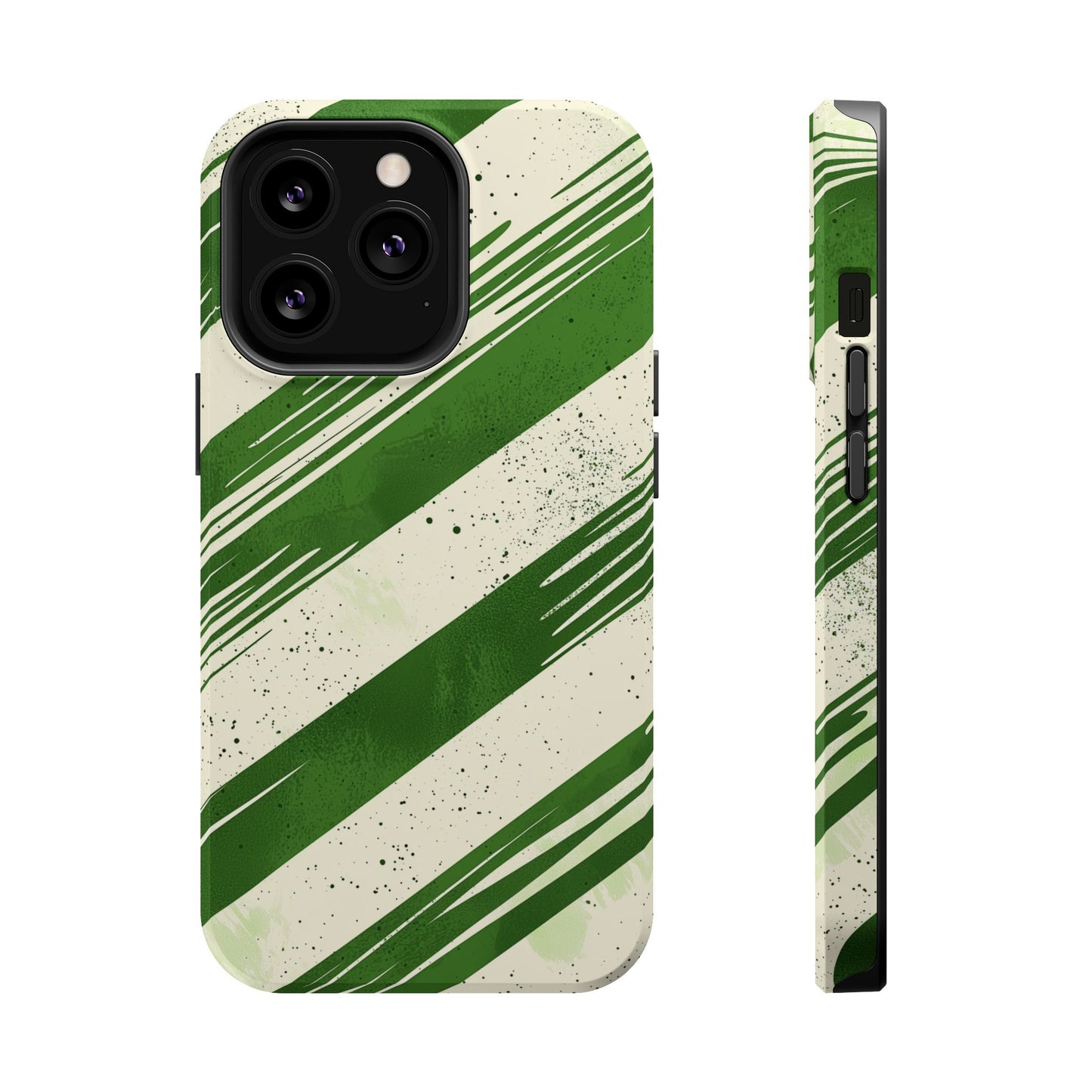 Green Stripes MagSafe iPhone Case – Bold Diagonal Brushstroke Design