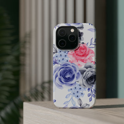 Elegant Blue Floral Watercolor Design – MagSafe iPhone Case