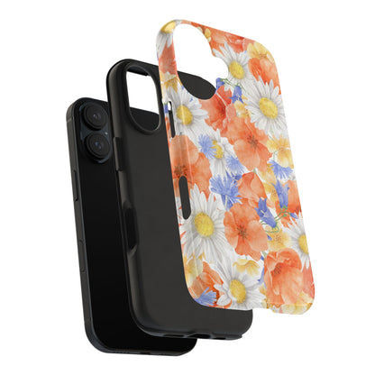 Watercolor Wildflower Pattern iPhone Case – Durable Matte Finish with Daisy, Poppy & Cornflower Design