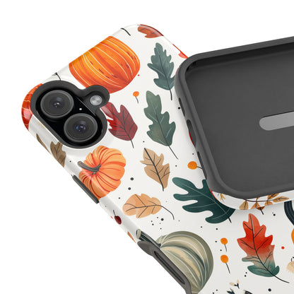 Autumn Harvest MagSafe iPhone Case - Pumpkin and Fall Leaf Design