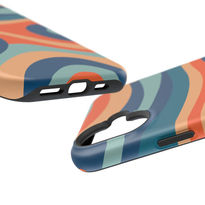 Retro Vibe Wavy Stripes MagSafe iPhone Case – 70s-Inspired in Teal, Orange, and Rust