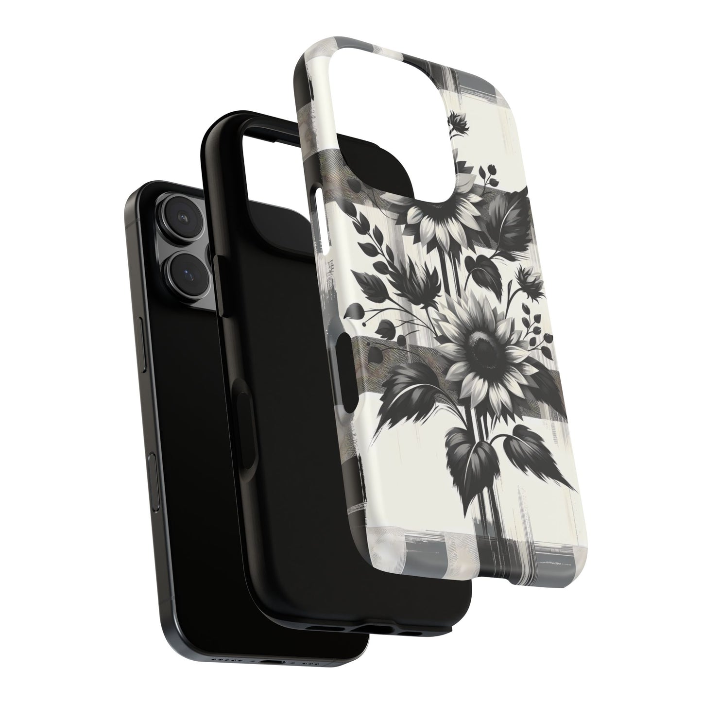 Black/White Sunflower Plaid Phone Case