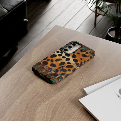 Rustic Leopard Print Tough Samsung Galaxy Case – Distressed Turquoise and Animal Pattern with Dual-Layer Protection