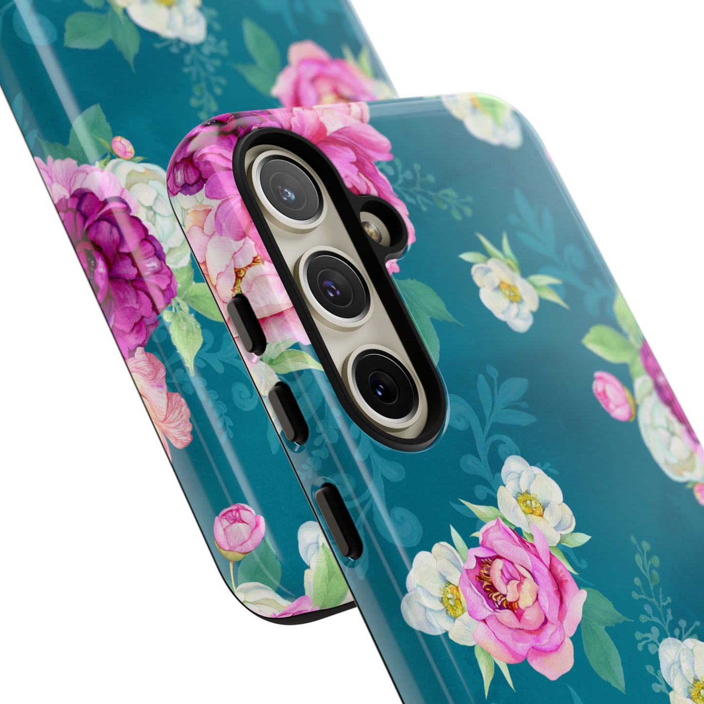 Elegant Peony Bouquet Samsung Galaxy Case – Deep Teal Background with Romantic Floral Design